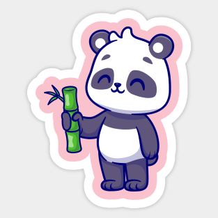 Cute Panda Holding Bamboo Cartoon Sticker